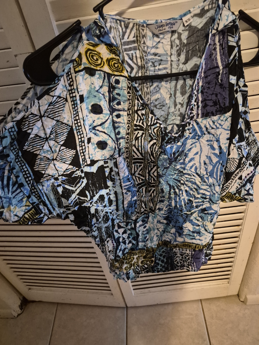 Jams World Blue, Black & Yellow Mixed-Print V-Neck Blouse